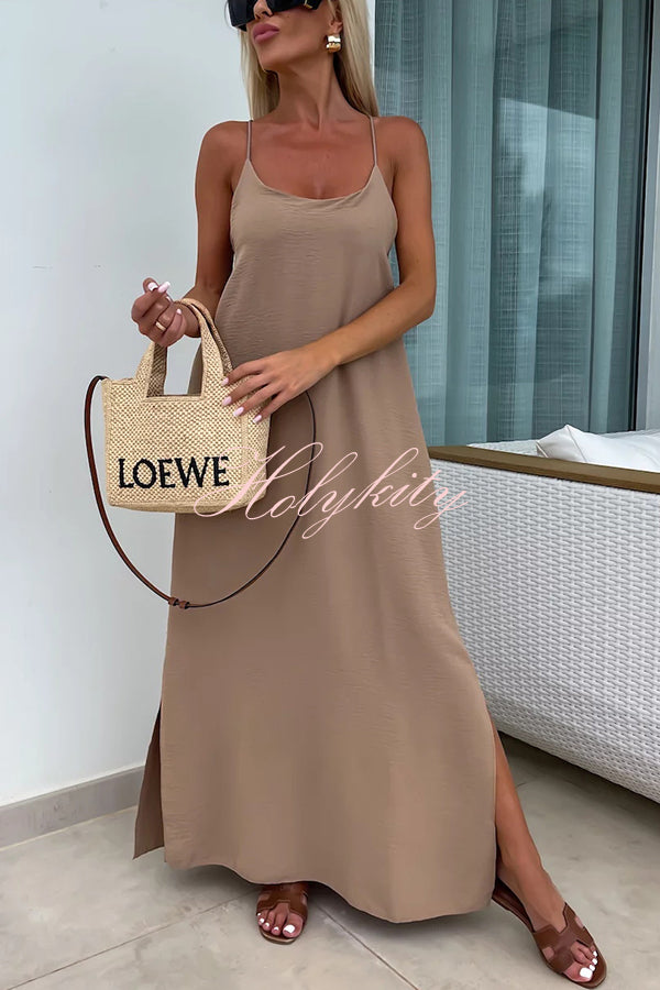 Solid Color Resort Style Spaghetti Strap Backless Maxi Dress