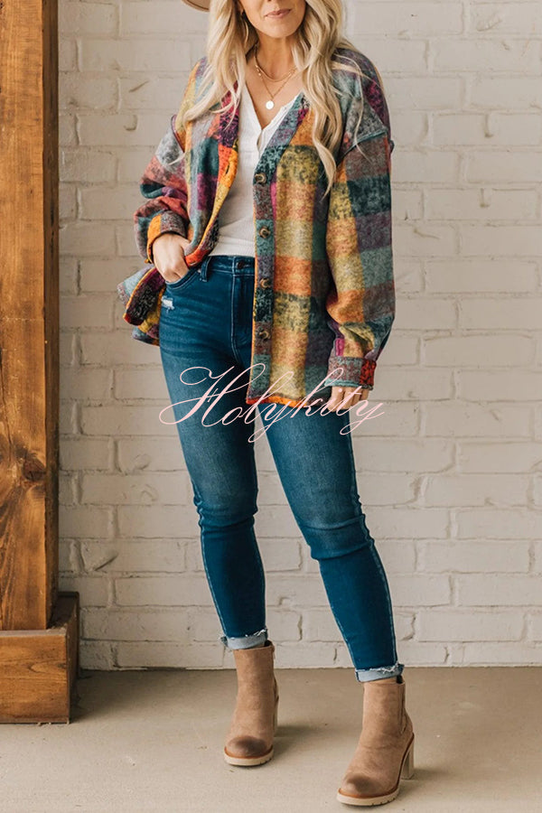 Multicolor Brushed Check Western Button Jacket