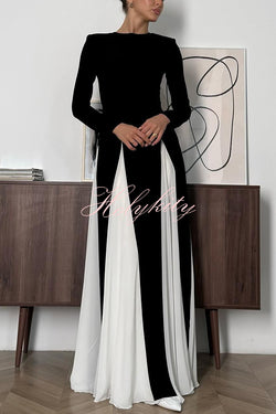 Getting Glam and Elegant Panelled Tulle Long Sleeve A-line Maxi Dress