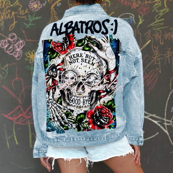 Halloween Print Long Sleeve Denim Jacket