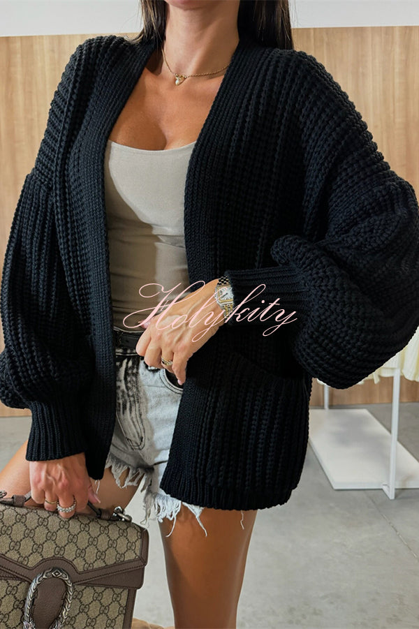 Solid Color V-neck Long-sleeved Casual Knitted Cardigan