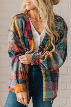 Multicolor Brushed Check Western Button Jacket