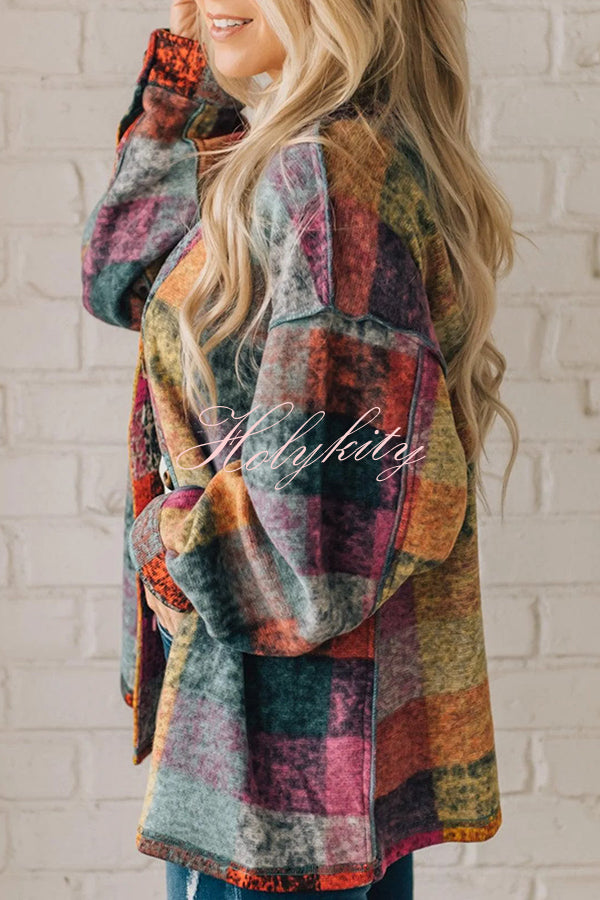 Multicolor Brushed Check Western Button Jacket