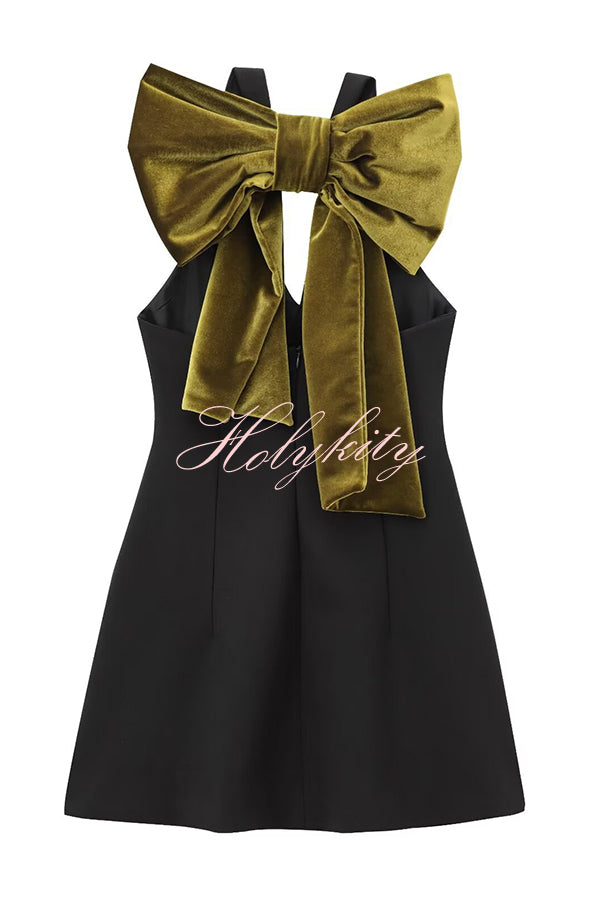 Sweet Party Contrast Back Velvet Bow Detail Mini Dress