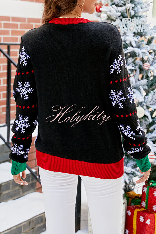 Christmas Print Crew Neck Long Sleeve Sweater