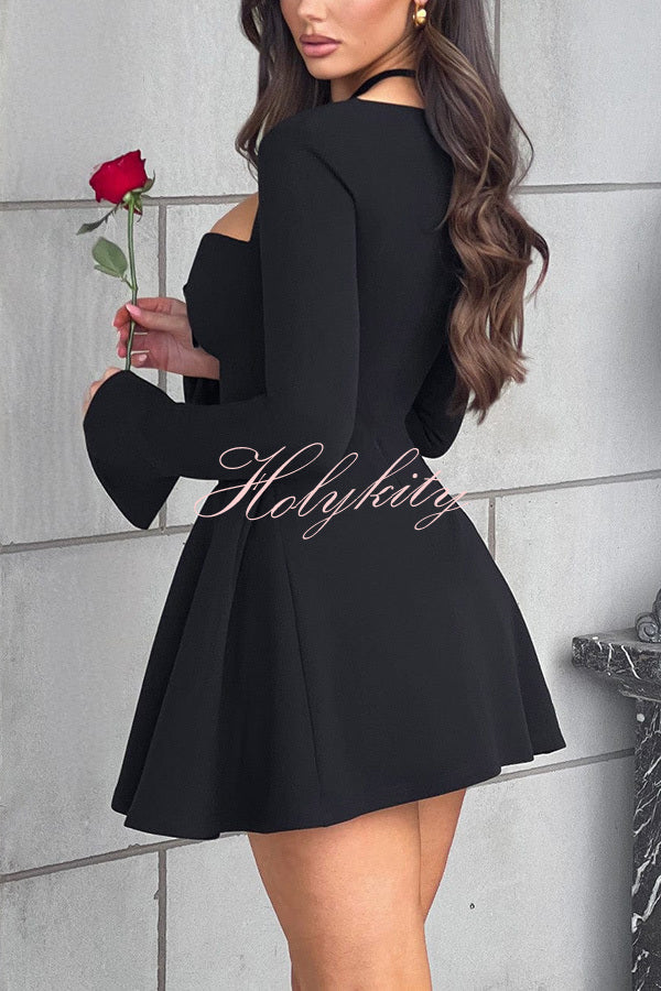 Paris Dream Sweetheart Knotted Neck Long Sleeve Stretch Mini Dress