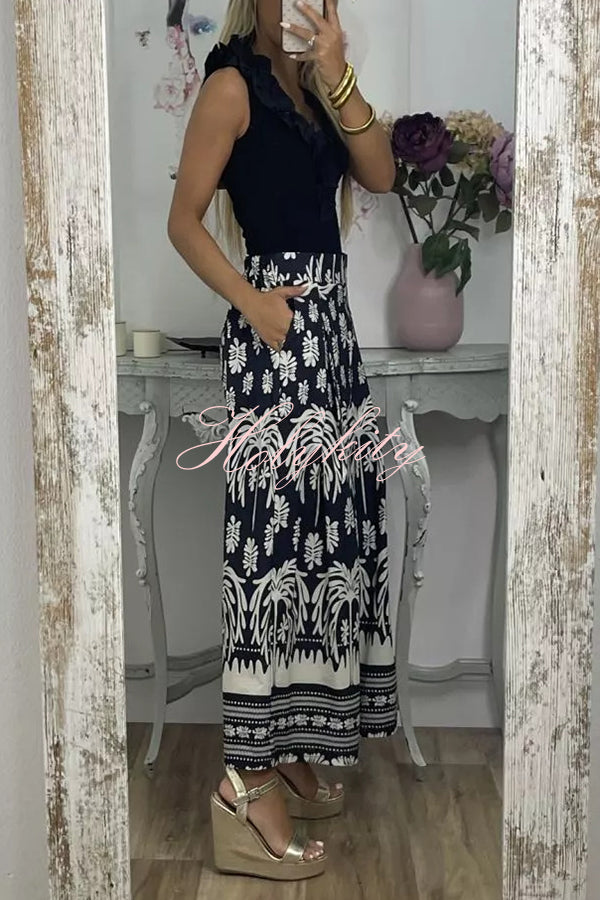 Unique Print Elastic Waist Loose Pocket Holiday Wide Leg Pants