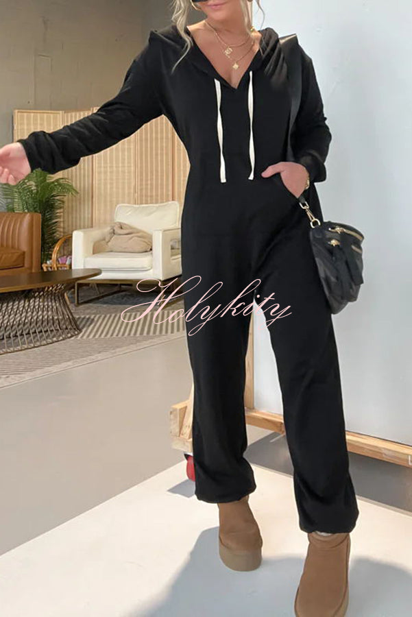 Cozy Days Long Sleeve Pocket Hooded Drawstring Jumpsuit