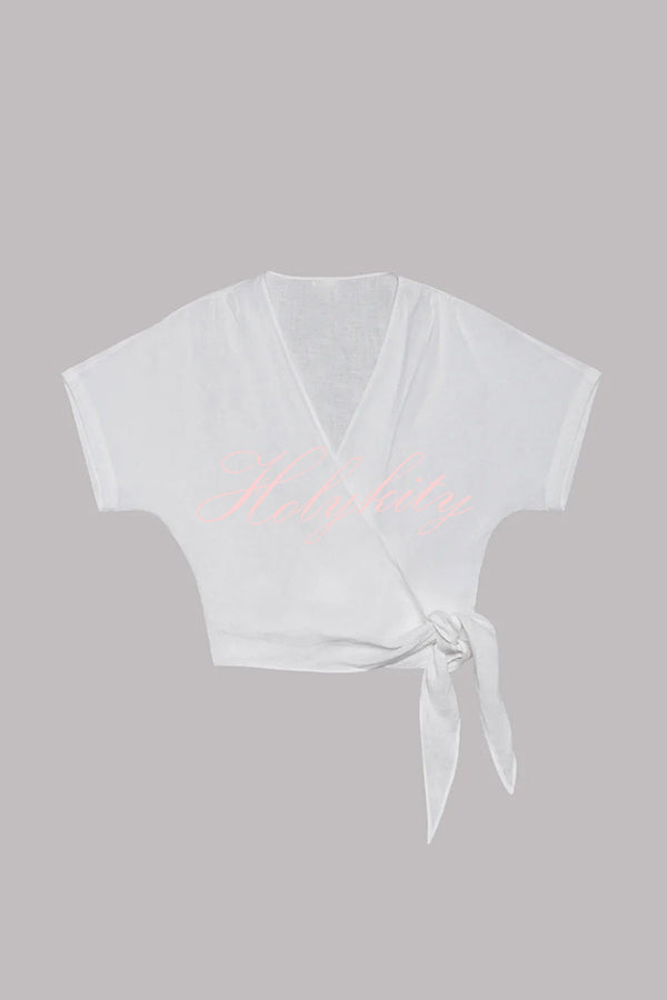 Myrtle Beach Vacay Linen Blend Kimono Sleeve Wrap Loose Top