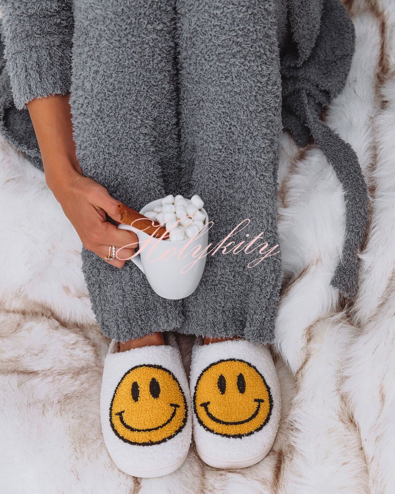 Smiley plush slippers