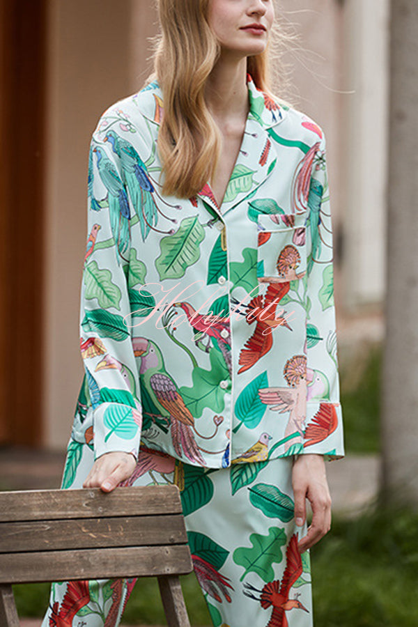 Parrot Print Home Long Sleeved Two-piece Set