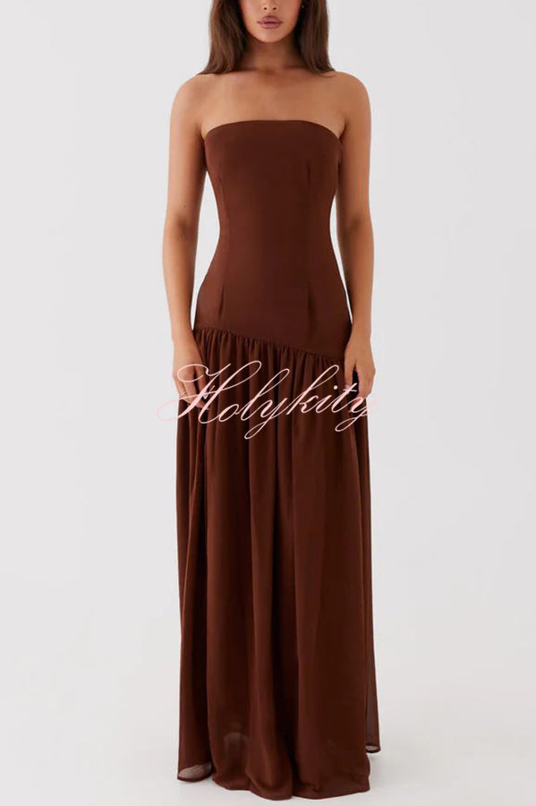 Eden Patchwork Semi-sheer Chiffon Strapless Maxi Dress