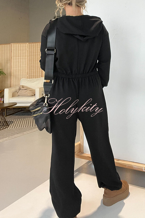 Cozy Days Long Sleeve Pocket Hooded Drawstring Jumpsuit