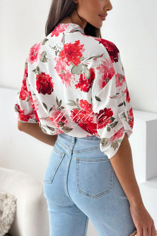 Stylish Floral Print Casual Shirt Top