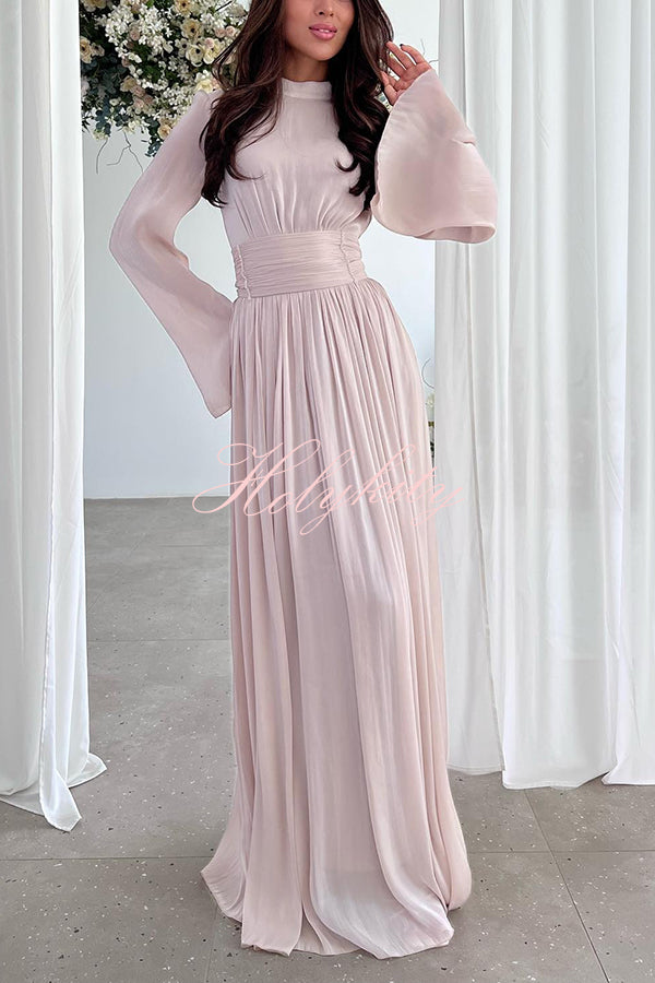 Stylish and Elegant Waist-tie Back Pleated Maxi Dress