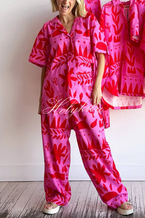 Altos Unique Printed Pocket Shirt and Elastic Waist Pants Set