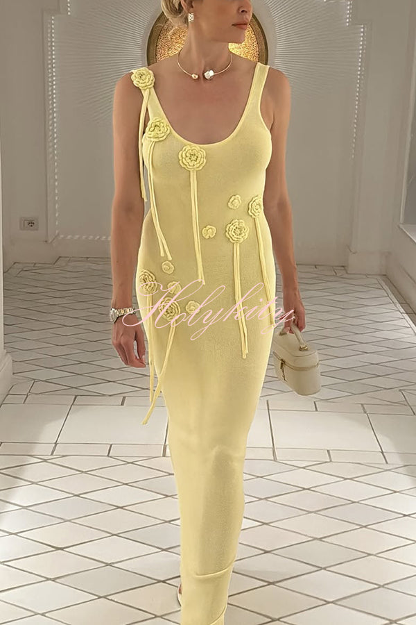 Charming Solid Color Knitted Floral Sexy Open Back Cover-up Maxi Dress