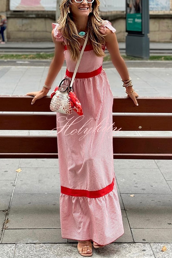 Class and Charm Striped Colorblock Strap Shoulder Maxi Dress