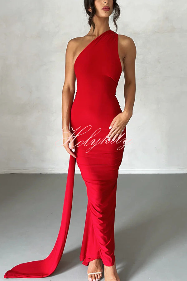 Sexy Backless Pleated Slim Solid Color Sleeveless Elegant Maxi Dress