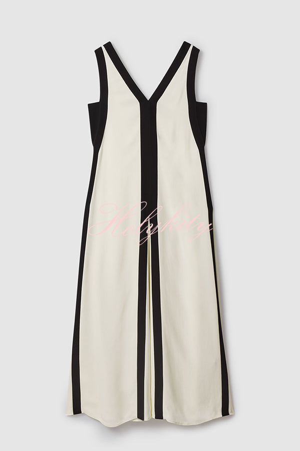 Elegant Piano Keys Reversible Style Colorblock A-line Maxi Dress