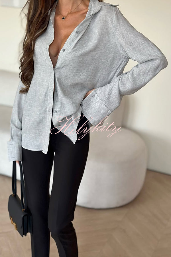 All for You Button Up Long Slit Sleeve Relaxed Blouse