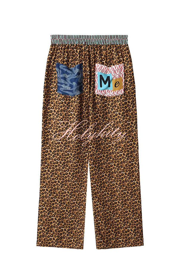 Tropical Jungle Tiger Unique Print Long Sleeve Loose Shirt and Elastic Waist Pants Set