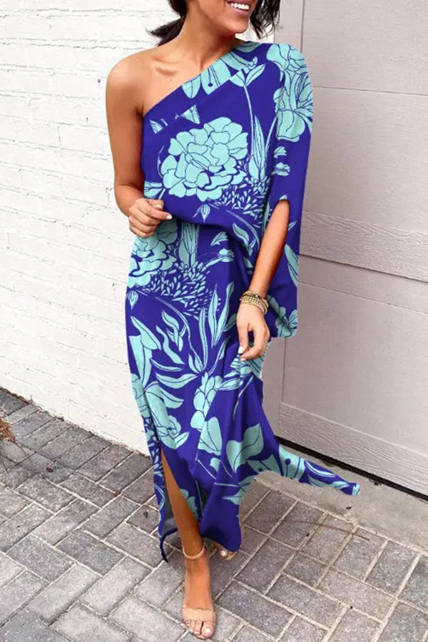 Rosie Printed One Shoulder Split Hem Maxi Dress