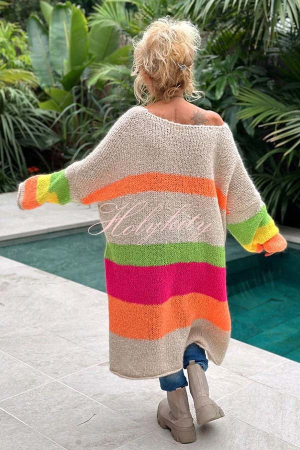 True Faith Knit Peace Pattern Color Blocks Loose Midi Sweater Dress