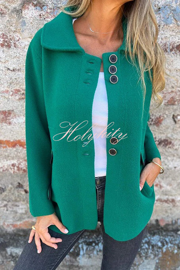 Solid Color Lapel Long Sleeve Button Loose Coat