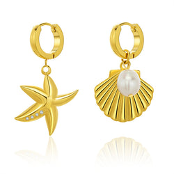 Fashionable Starfish Shell Pearl Earrings