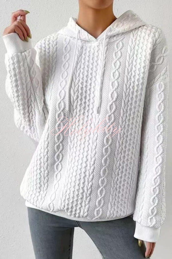 Solid Colo Texture Pattern Long Sleeve Loose Hoodie