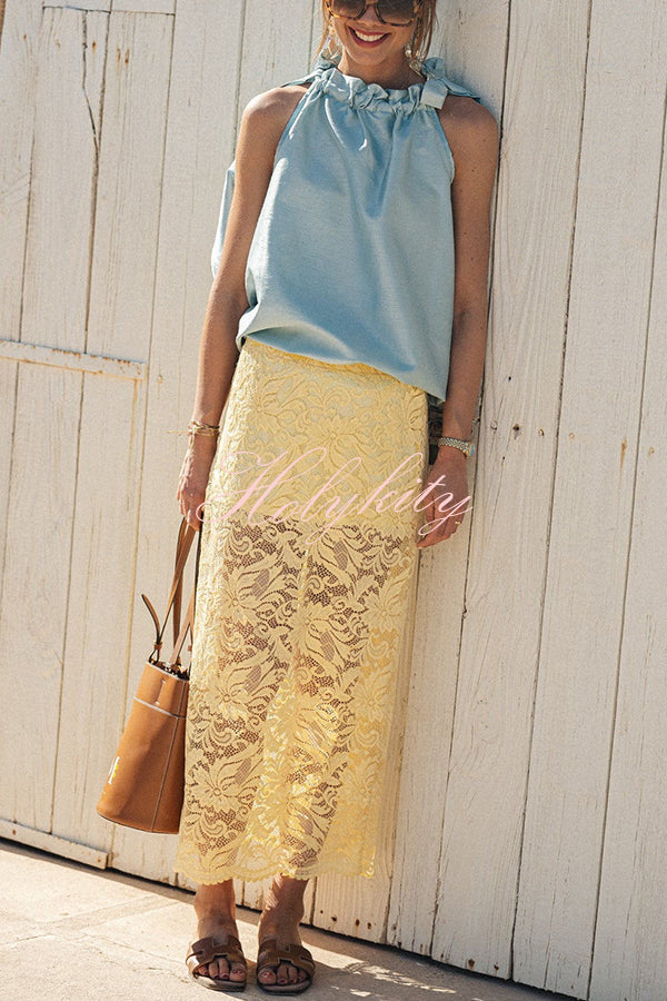 Elegant and Stylish Lace High Rise Elastic Waist Pencil Skirt