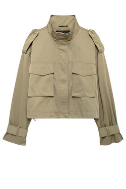 Classic Charm Strap Details Pocketed Cargo Style Zipper Loose Jacket