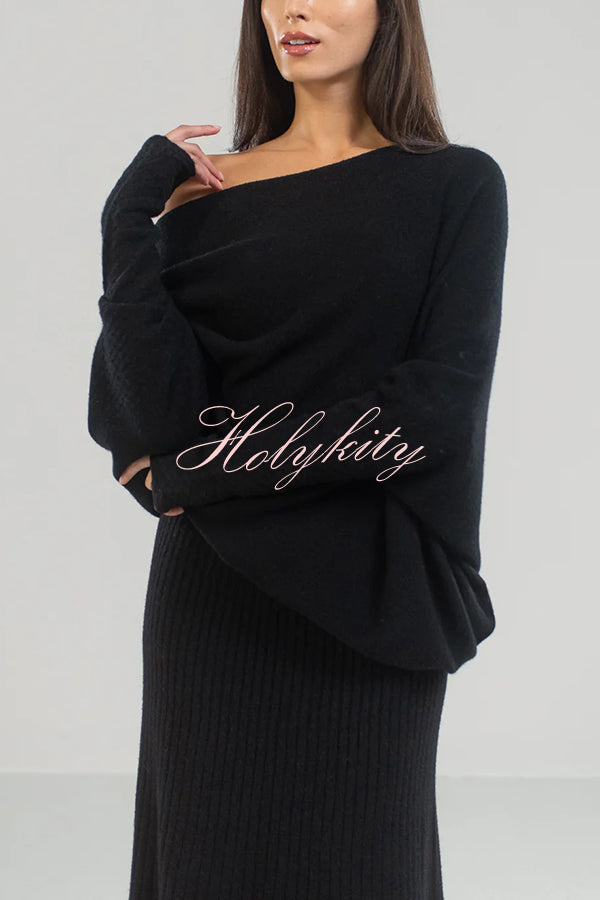 Solid Color Round Neck Long Sleeve Loose Knitted Sweater