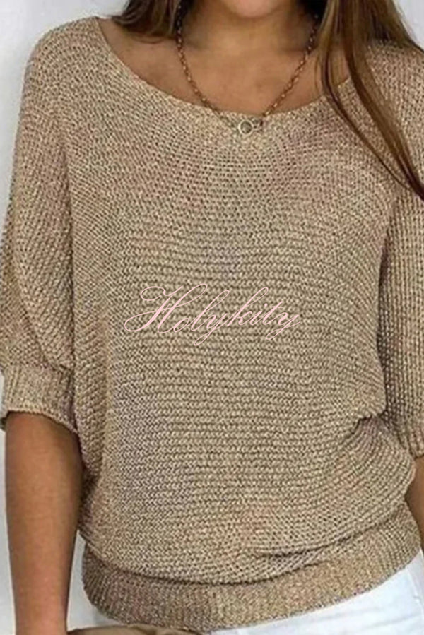 Crew Neck Knitted Half Sleeve Sweater