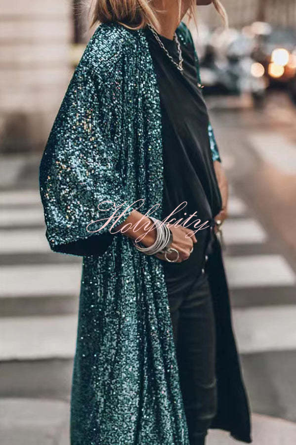 Disco Glamour Sequin Bell Sleeve Kimono