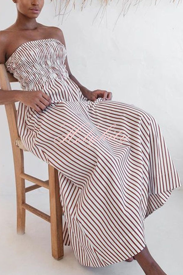 Retro Revival Sleeveless Off-shoulder Elastic Pleated Maxi Dress