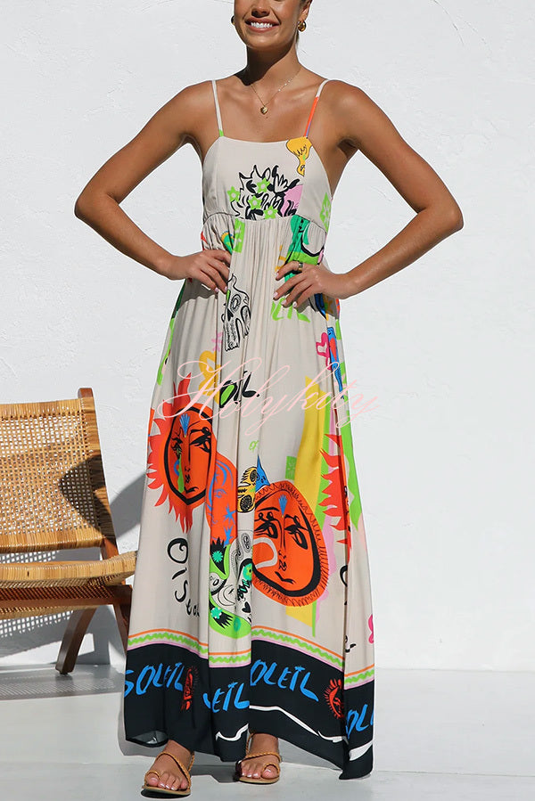 Rosalinda Unique Print Back Tie-up Lightweight Maxi Dress