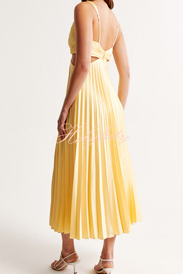 Summer Social Stain Pleated Cutout Waist Loose Midi Dress