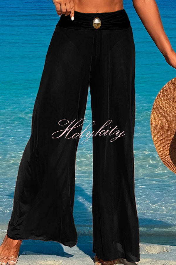 Solid Color Loose Metal Buckle Beach Pants