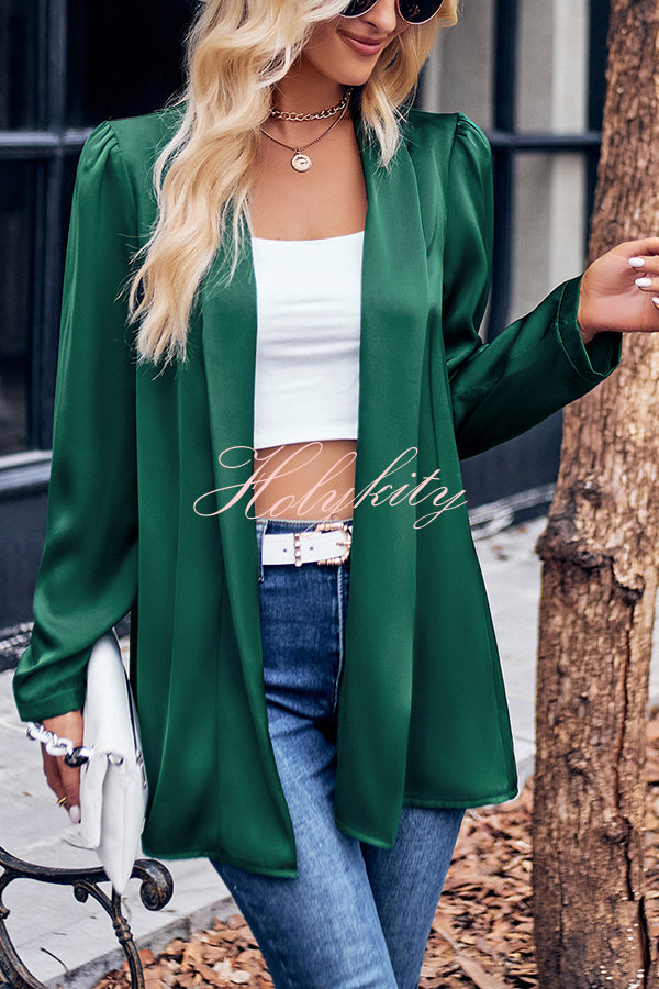 Satin Solid Color Fashion Mid Length Long-sleeved Blazer