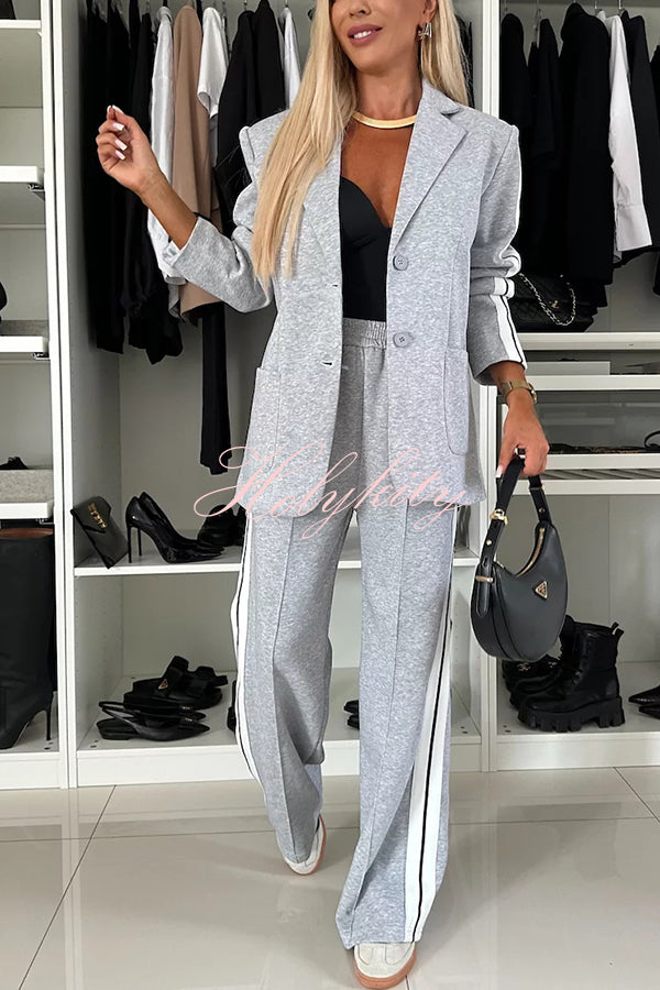 Bold Claim Sporty Patchwork Lapel Blazer and Elastic Waist Pocket Loose Pants Set