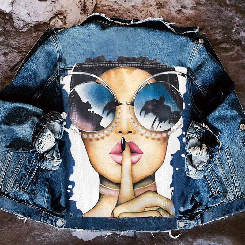 Halloween Print Long Sleeve Denim Jacket