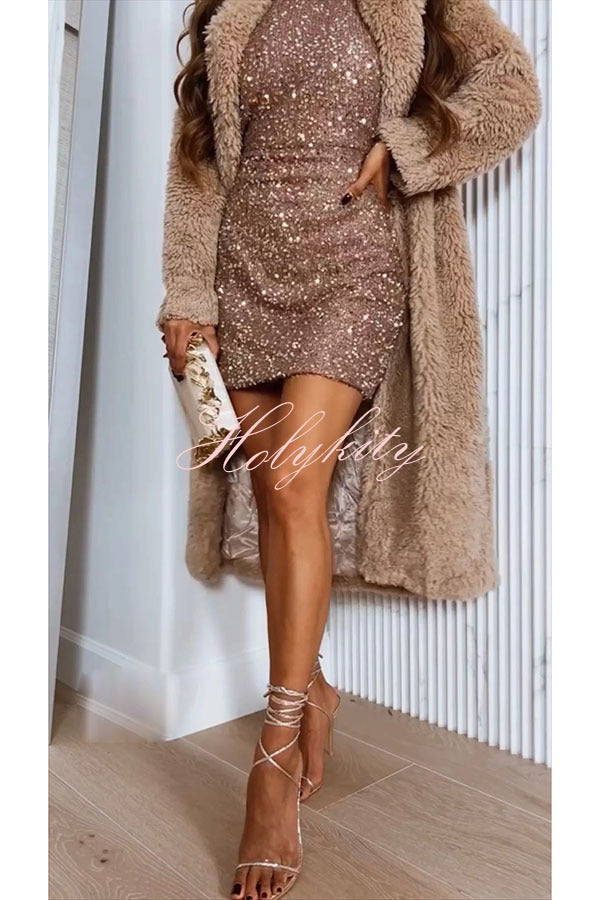 Looking At The Glamorous View Sequin Tassel Shoulder Cocktail Mini Dress