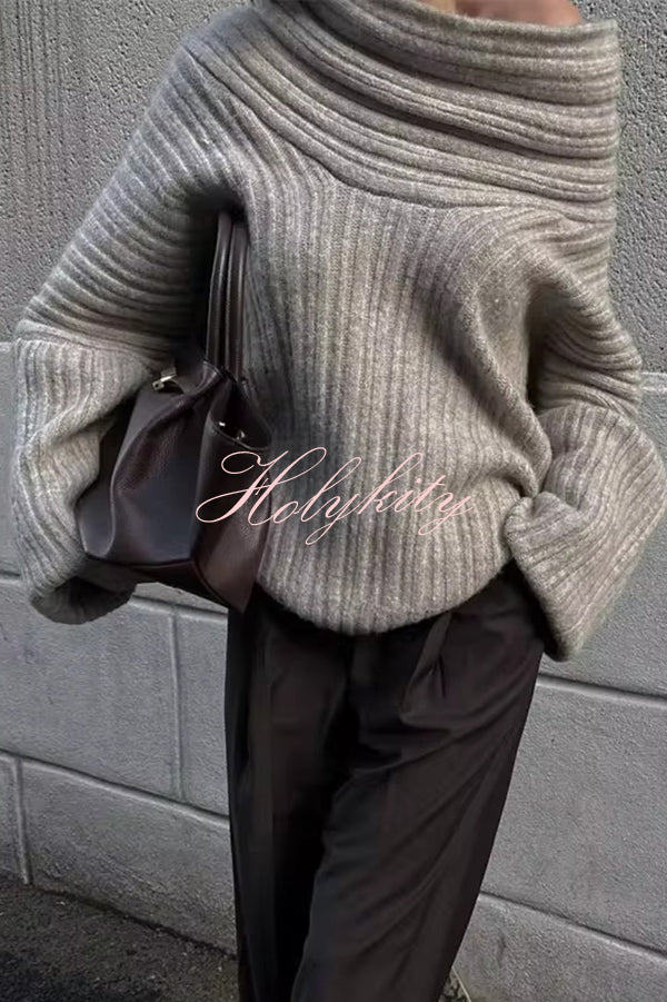 Fashionable Irregular Collar Loose Casual Knitted Sweater