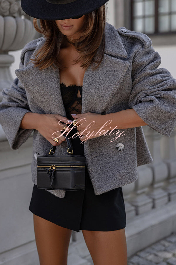 Fashionable British Lapel Long Sleeve Crop Jacket