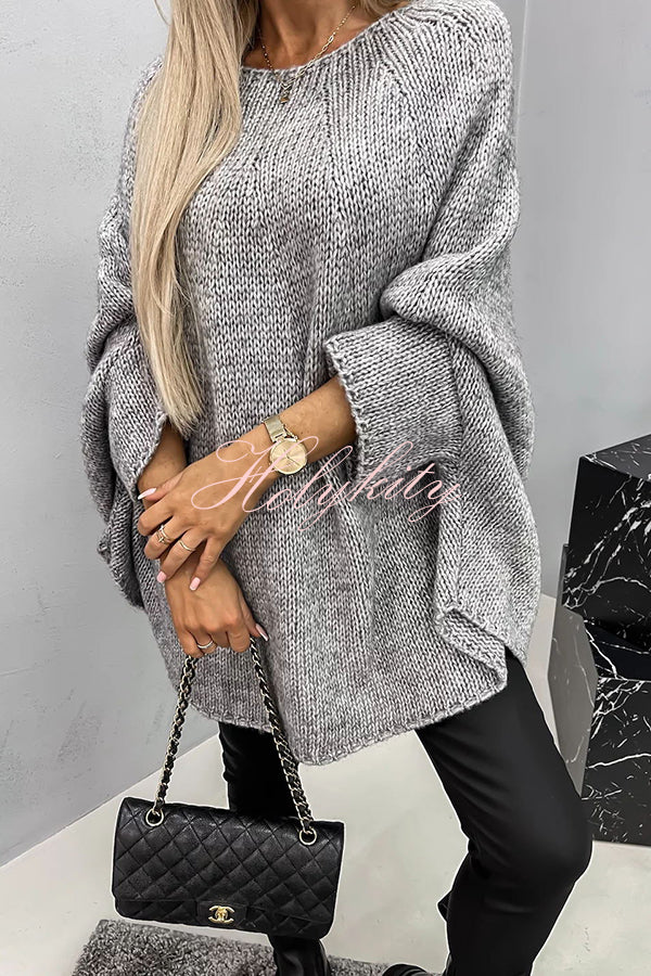 Remember Me Knit Crew Neck Poncho Loose Sweater