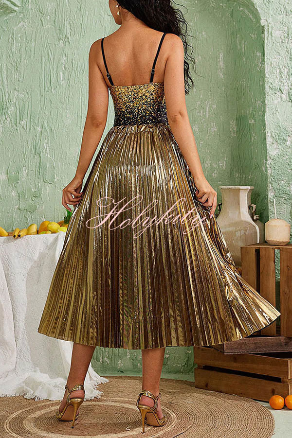 Fashion Metallic Fabric Elastic Waist Beach Midi Skirt