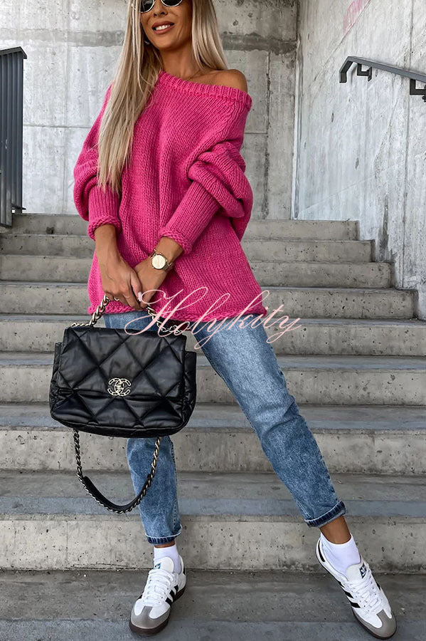 Casual Street Atmosphere Knit Wide Neck Loose Sweater