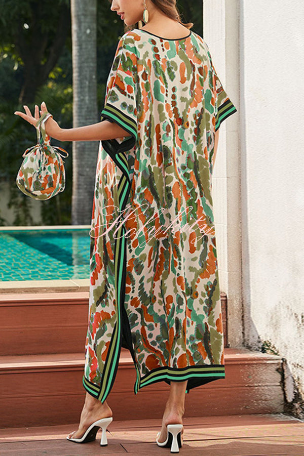 Unique Tie-dye Print V-neck Loose Holiday Cover-up Maxi Dress